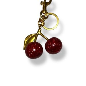 Glittery Cherry Keychain with Gold Details
